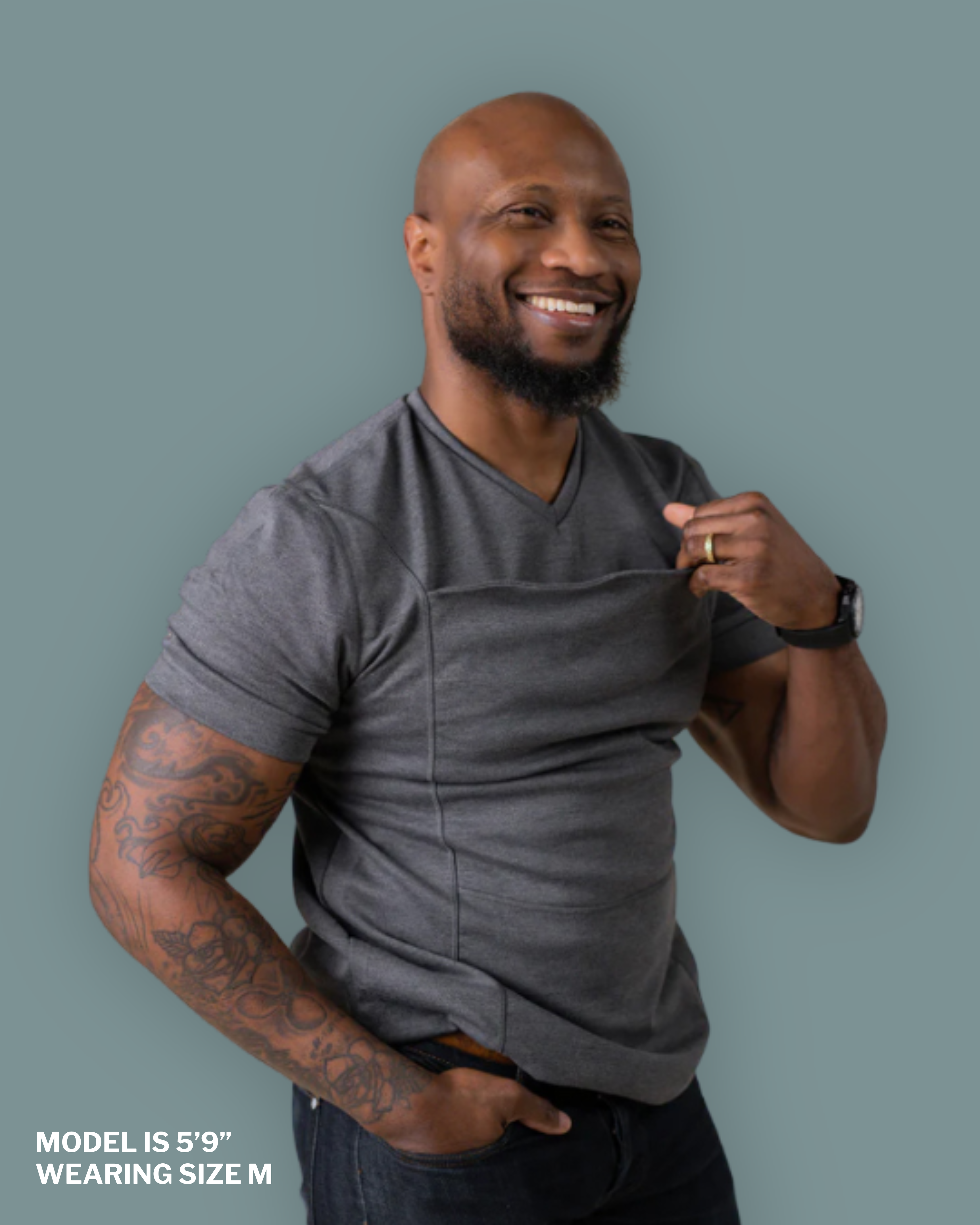 Model is 5'9" wearing size M