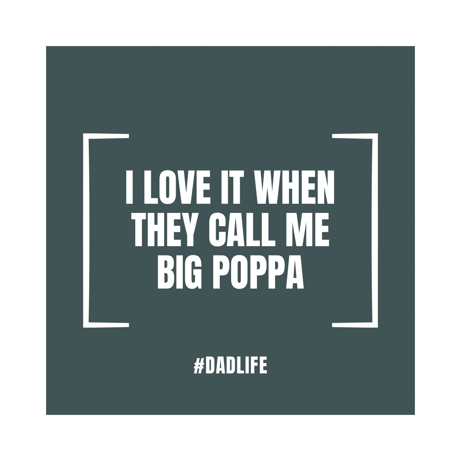 Dark Blue Square sticker with white text "I love it when they call me big poppa #dadlife"
