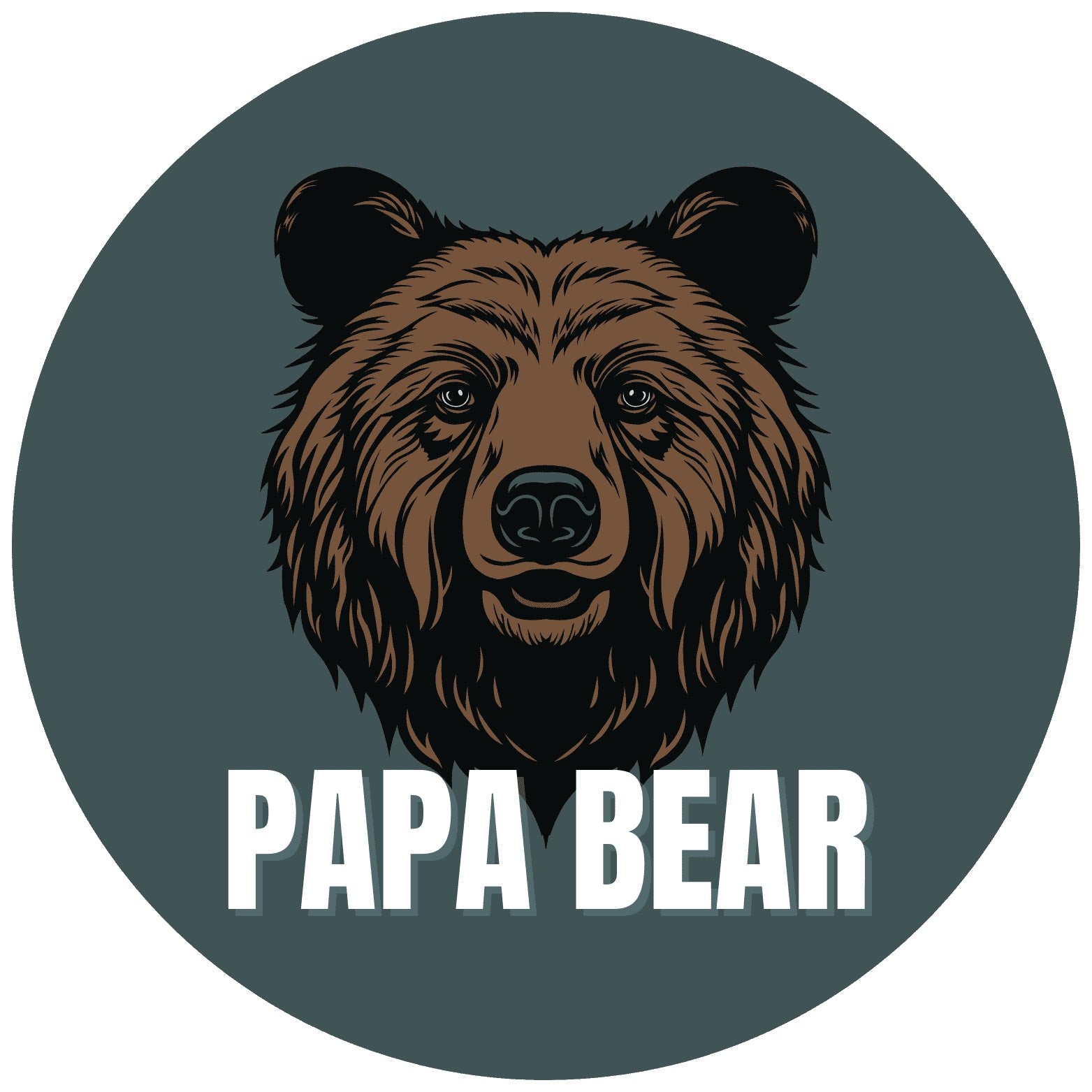 Blue Circular Sticker with bear head and white "Papa Bear" text