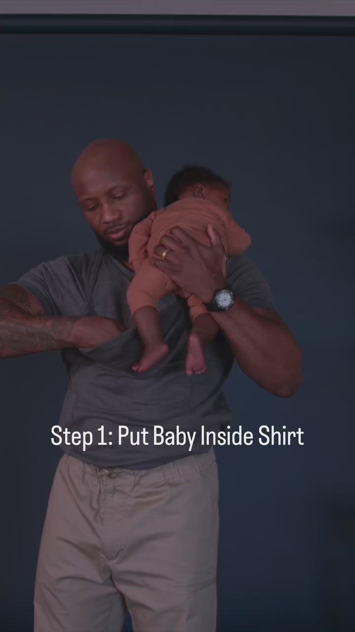 Load video: Step 1: Put baby inside shirt. Step 2: Bond