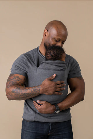 grey dad shirt with baby front view