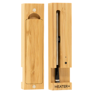 Meater brand thermometer in a wood case