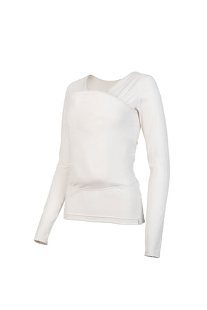 Long sleeve Soothe Shirt with a front pouch for wearing a newborn in white color called Natural.