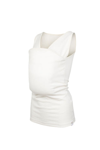 Tank top Soothe Shirt with a front pouch for wearing a newborn in white color called Natural.